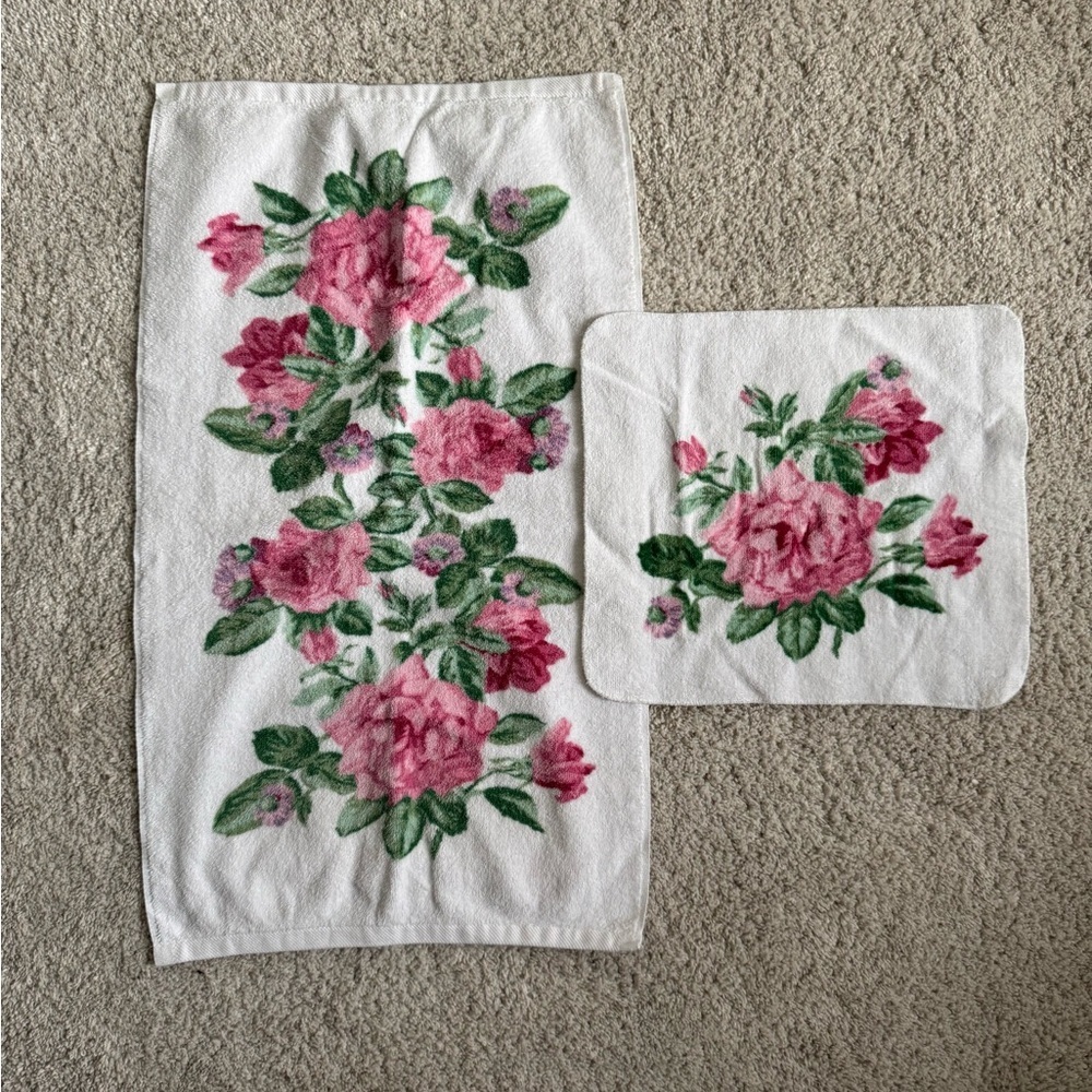 Vintage Martex Liberty of London Pink and Green Floral Set of Towels